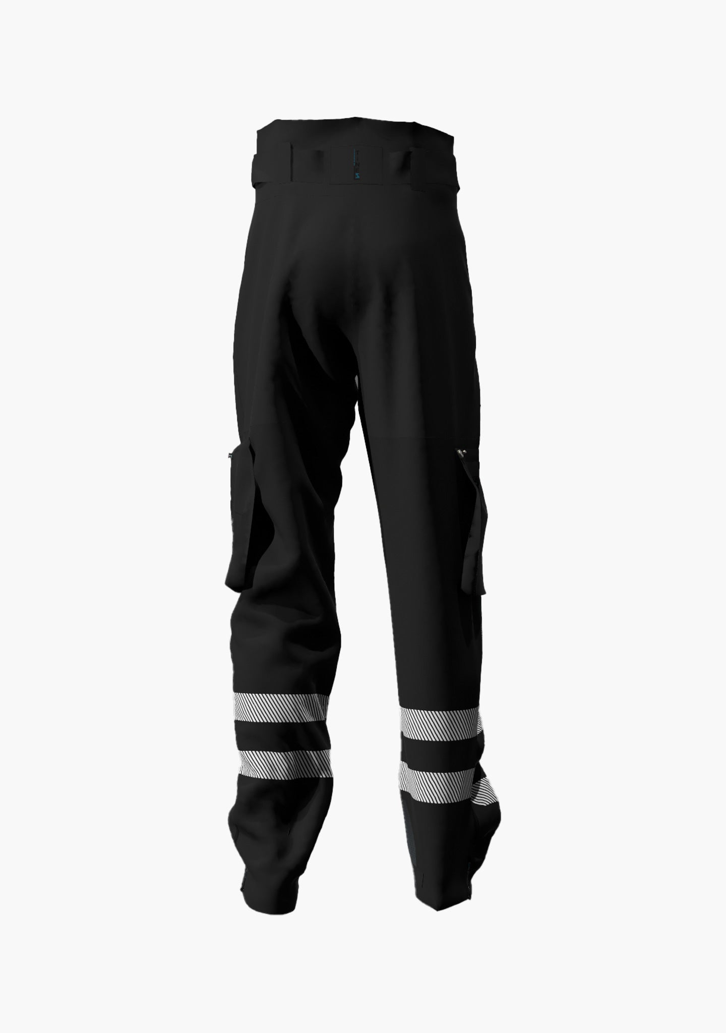 Hier ist eine Funktionshose in neongelb und schwarz abgebildet, die für wärmere Arbeitstage im Klettergurt geeignet ist und sich mit ihren abnehmbaren Kniepolstertaschen, den Click & Climb Hosentaschen und den Reißverschlüssen am Beinende der Seilzugangstechnik perfekt anpasst. (Ansicht hinten)