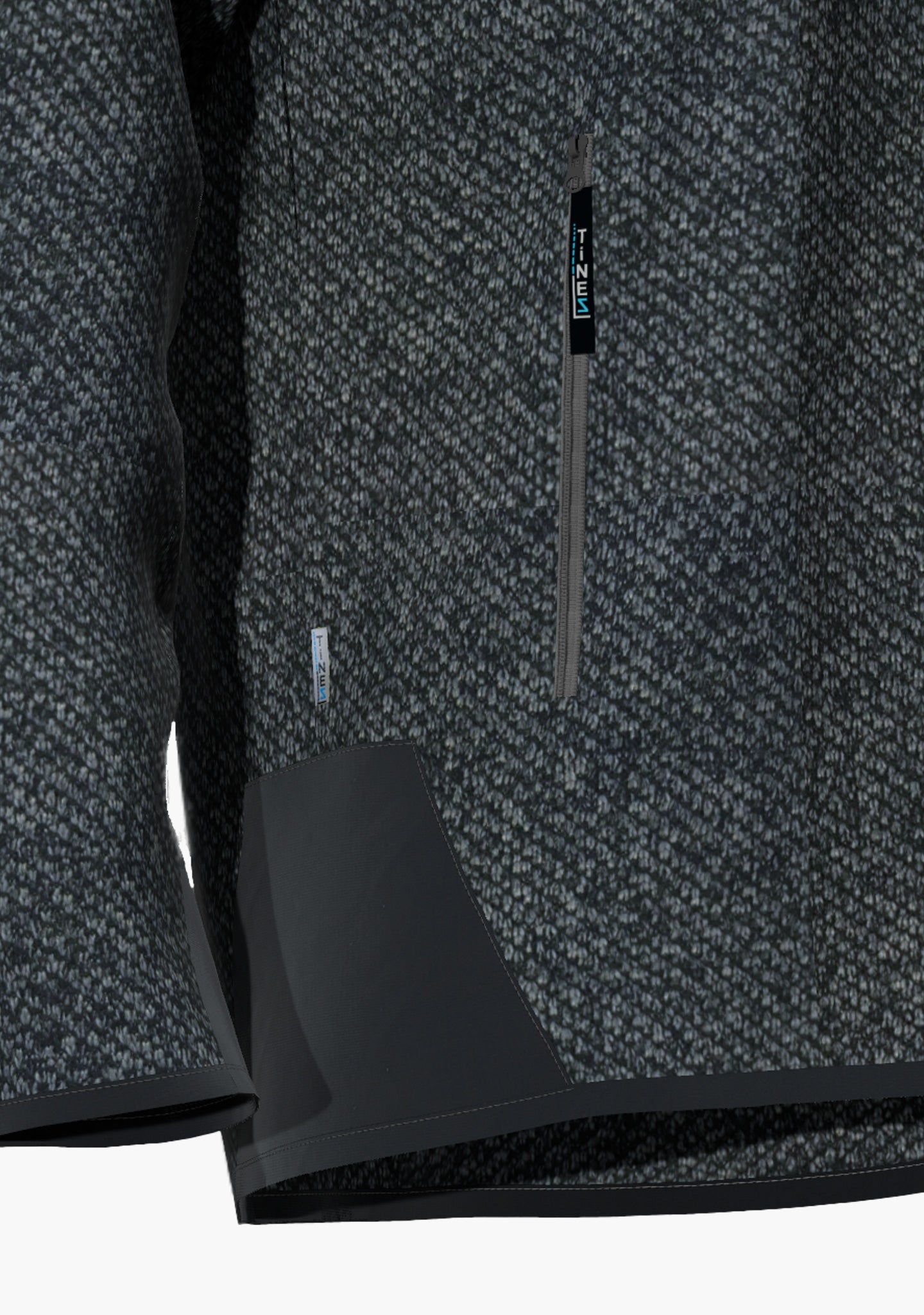 Hier ist eine Strickfleecejacke in anthrazit abgebildet, die mit robustem Cordura ausgestattet ist und sich gut eignet für das Feierabendbier nach einem anstrengende Arbeitstag im Seil als Industriekletterer in der Seilzugangstechnik. (Ansicht Tasche)