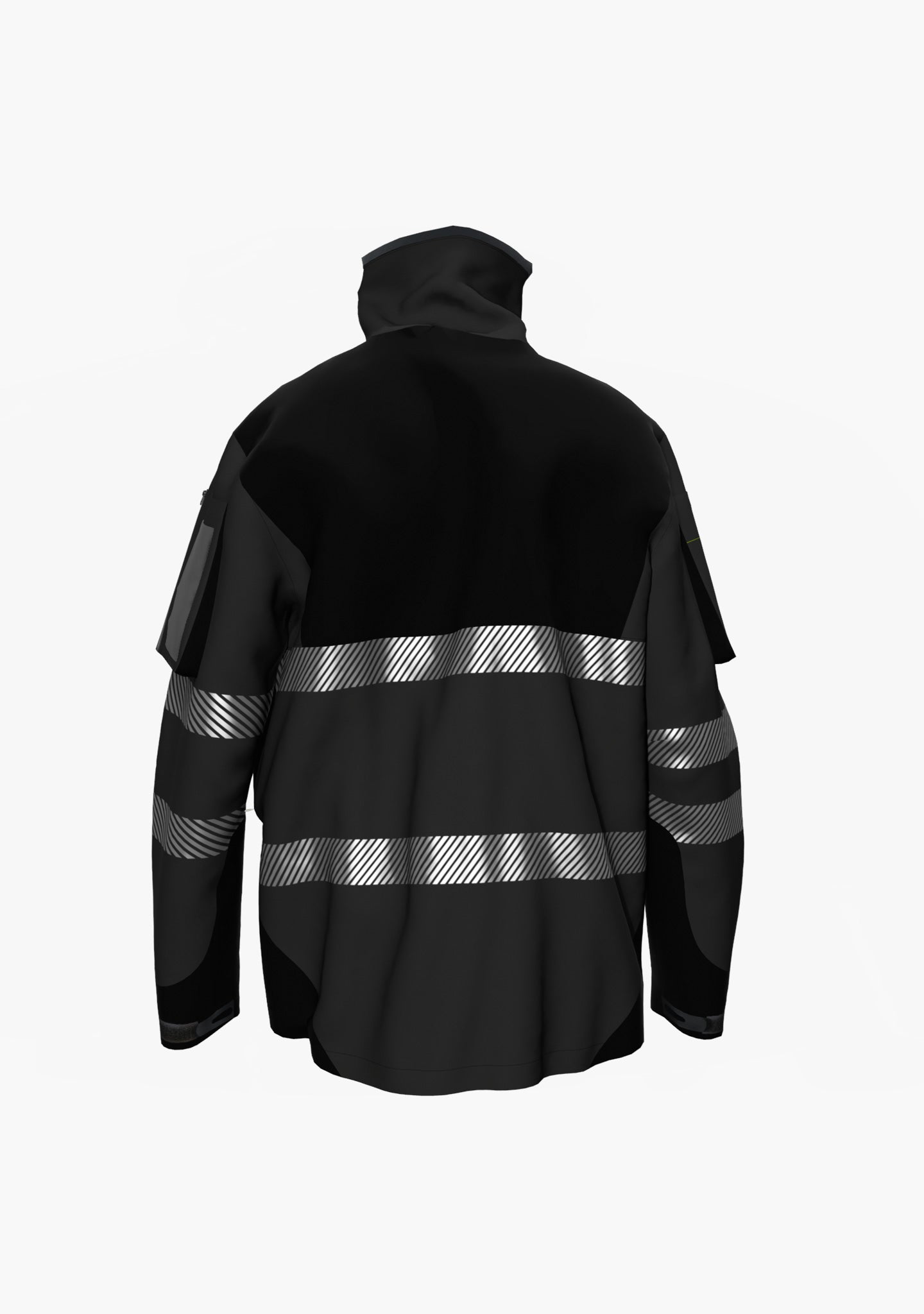 Die wind- und wasserdichte Regenjacke RIFFGAT in neongelb oder schwarz eignet sich perfekt für Industriekletterer und alle anderen, die im Bereich der Höhenarbeit mit Seilzugangstechnik arbeiten. (Ansicht hinten)