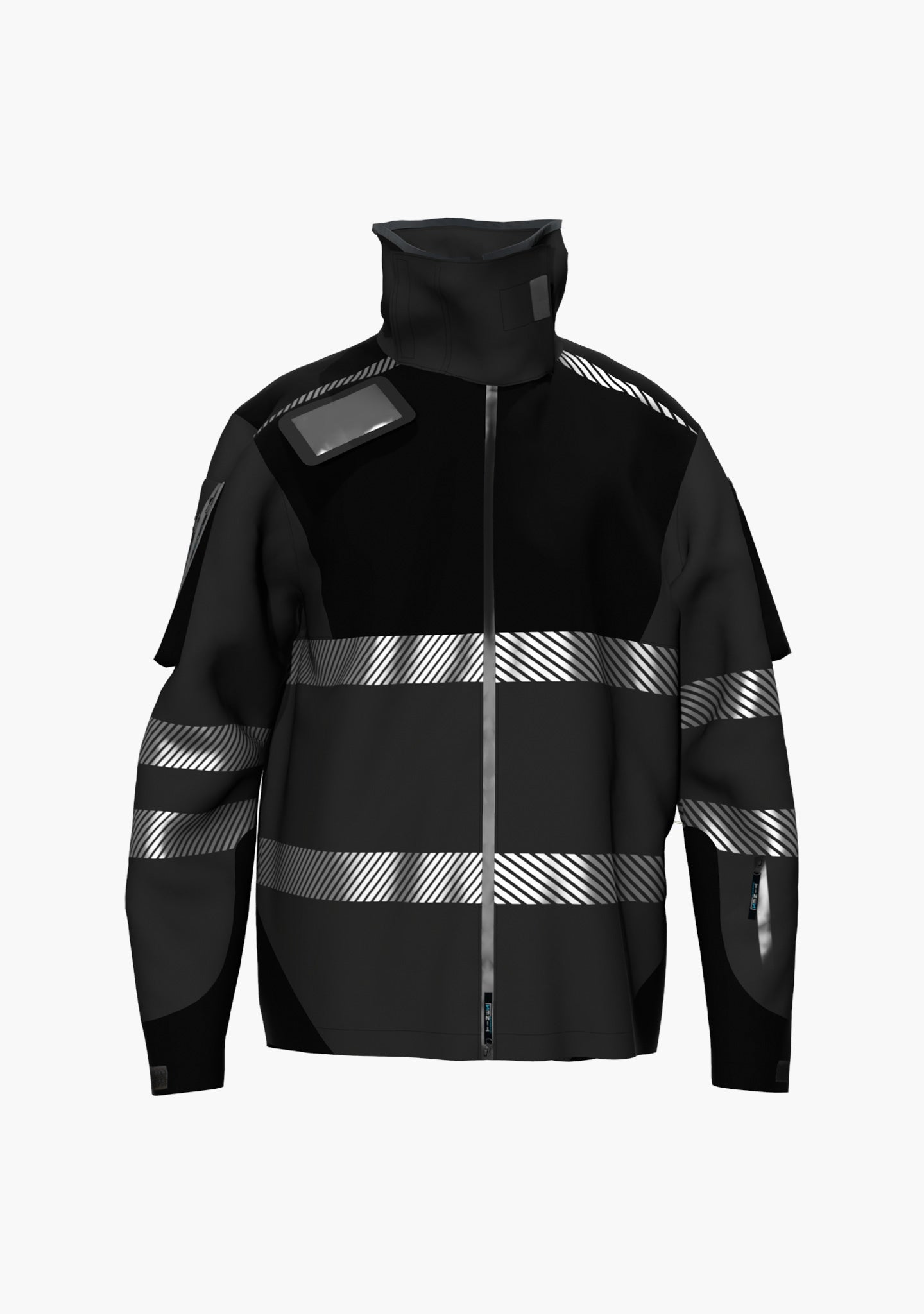 Die wind- und wasserdichte Regenjacke RIFFGAT in neongelb oder schwarz eignet sich perfekt für Industriekletterer und alle anderen, die im Bereich der Höhenarbeit mit Seilzugangstechnik arbeiten. (Ansicht front)