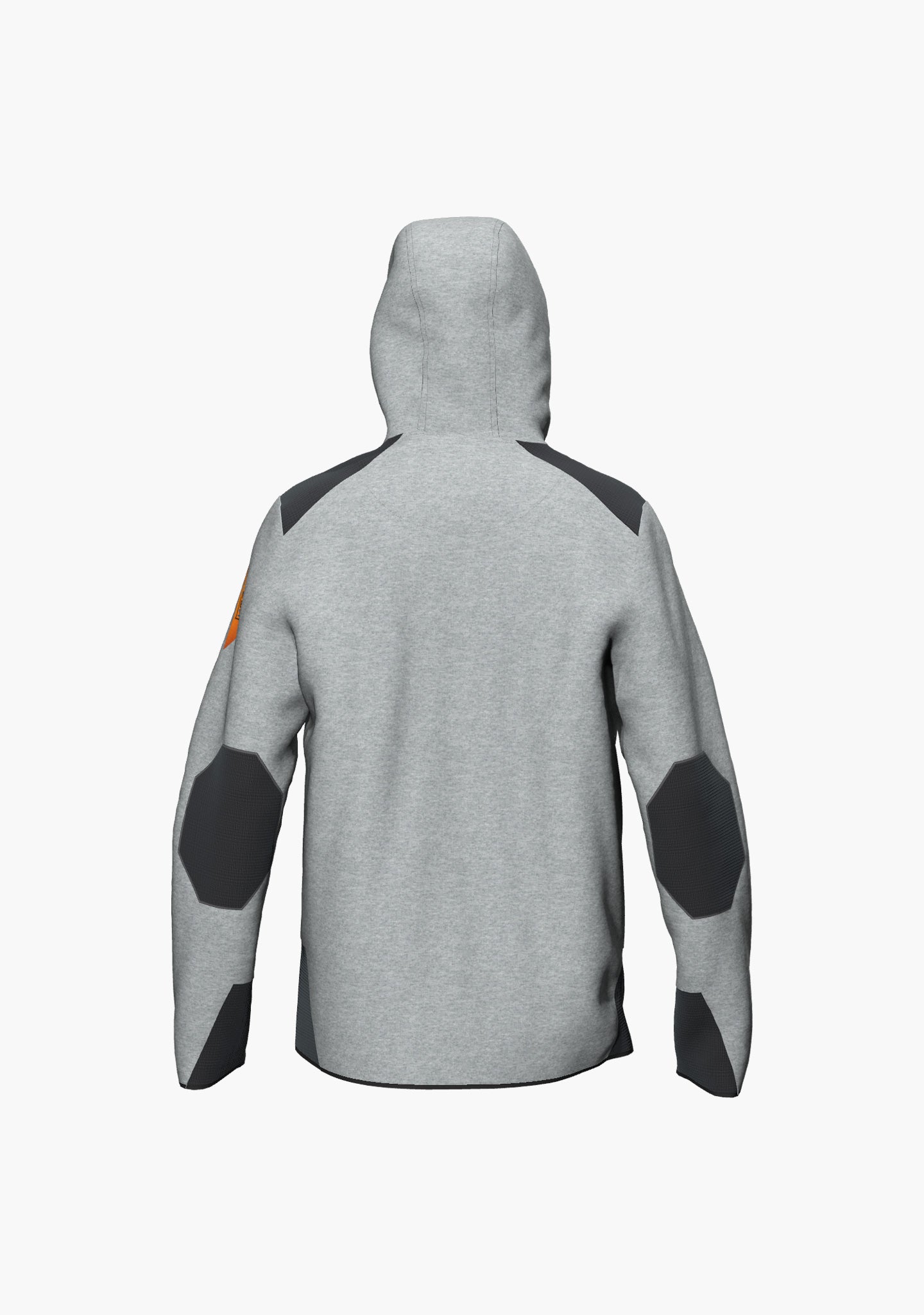 • Gemütlicher Hoody mit abriebfesten Verstärkungen an Schultern, Ellenbogen, Ärmeln und Body und trendigen Akzenten in orange (Ansicht hinten)