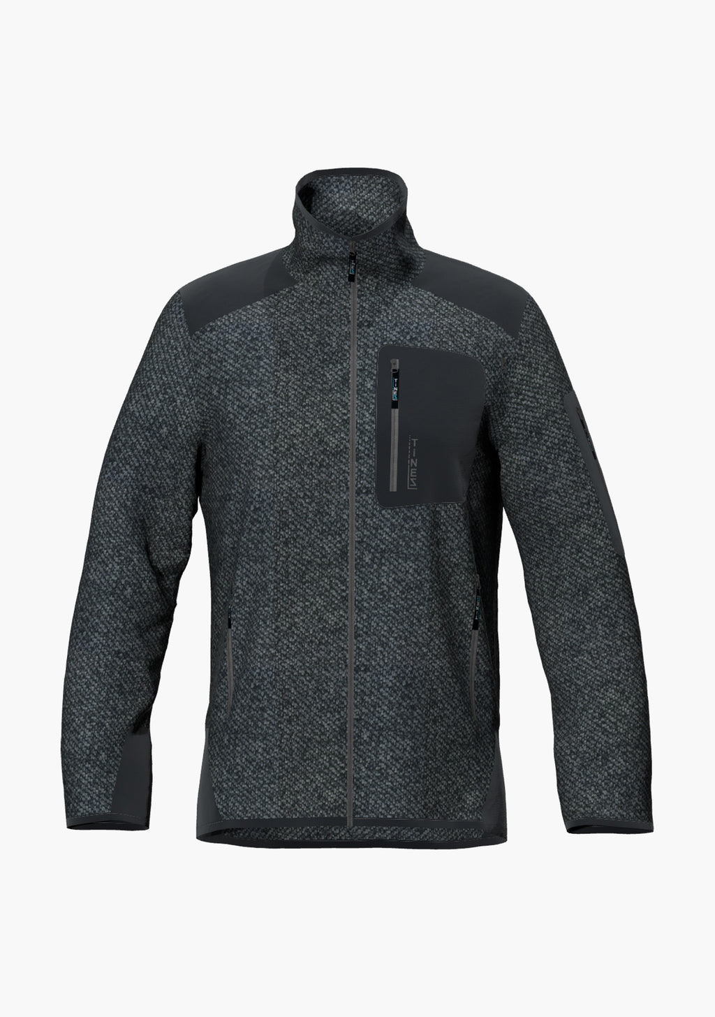 Hier ist eine Strickfleecejacke in anthrazit abgebildet, die mit robustem Cordura ausgestattet ist und sich gut eignet für das Feierabendbier nach einem anstrengende Arbeitstag im Seil als Industriekletterer in der Seilzugangstechnik. (Ansicht front)