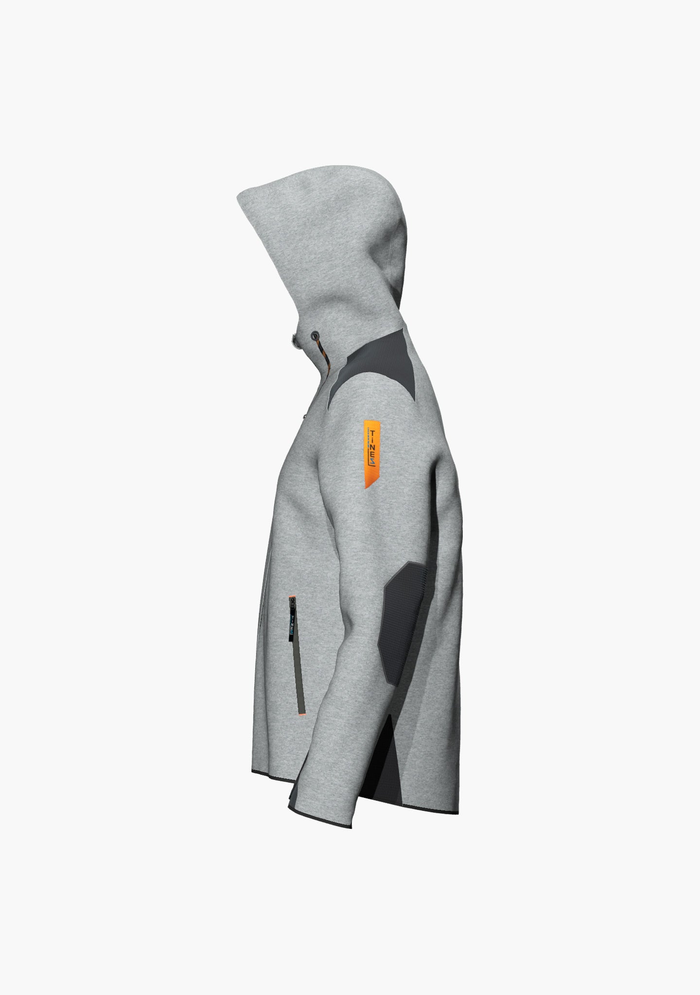 •	Gemütlicher Hoody mit abriebfesten Verstärkungen an Schultern, Ellenbogen, Ärmeln und Body und trendigen Akzenten in orange (Ansicht links)